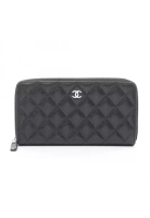 Chanel Pre-Loved Chanel classic long zip wallet matelasse round zipper long wallet Caviar skin black