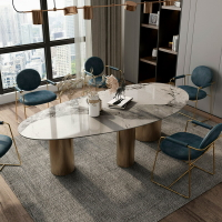 桌子 意式奢石潘多拉橢圓形異型巖板餐桌椅組合家用飯桌子