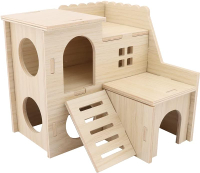 Tiny Hamster Maze Wood House Fun Slide House Double-Decker Hut for Dwarf Gerbil Mouse Mice Rat Small