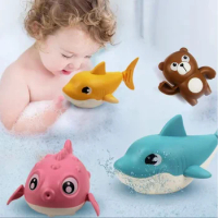 Toddler Bath Toys Cute Cartoon Swimming Shark Clockwork Wagging Tail Rotating Device Beach Baby Bath Tub Wind Up Toy