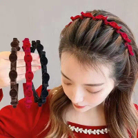 Bando Rambut 2in1 Jepit Beludru Premium  Aksesoris Fashion Wanita Korea / Bando Lipat Motif Mutiara 