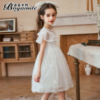 女童公主裙夏裝2022新款兒童洋氣連衣裙女孩夏季白色短袖禮服裙子