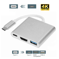 3 in 1 Type C to 4K HDMI-compatible USB C 3.0 Hub Dock Adapter for Macbook Surface HP ENVY 15 Samsung S21 Dex Xiaomi 10 TV PS5
