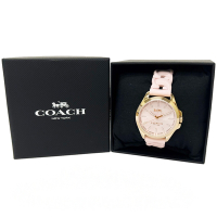 COACH 經典素面錶面編織果凍錶帶女用手錶禮盒(粉)
