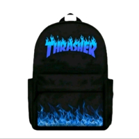 Thrasher Tas Ransel Backpack Pria Wanita dengan Desain Api Biru Stylish dan Fungsional