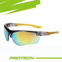 【PROTECH】ADP016專業級運動太陽炫彩眼鏡(透明灰&amp;黃色框+炫彩片)