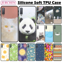 JURCHEN Silicone Phone Case For Samsung Galaxy A7 Cute Cartoon Cat Dog Printing Cover For Samsung A7 2018 SM-A750FN A750F A750G