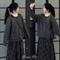 Breeze_Ros Áo Len Cardigan Dệt Kim Ngắn Dành Cho Nữ Khoác Cổ Tròn Màu Trơn Mới Thời Trang V320