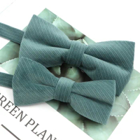 Mens Super Soft Cotton Parent-Child Bowtie Set Solid Color Downy Suede Classic Design Cute Butterfly Pink Green Blue Grey Tie