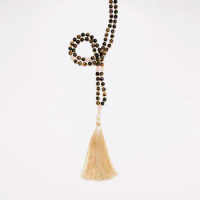 108 Mala Beads Tiger Eye Necklace with RoseQuartz Meditation Mala beads Yoga Jewelry Necklace Prayer necklaces tassel necklaces
