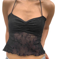 Women Halter Neck Camisole Floral Lace Cami Tank Vest Summer Sleeveless Backless Crop Top Party Clubwear