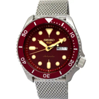 SEIKO 精工 SRPD69K1手錶 紅 水鬼 夜光 手自動上鍊機械 網狀錶帶 男錶
