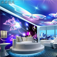 炫彩蝴蝶3D墻紙主題酒店臥室房間床頭壁畫ktv沙發電視背景墻壁紙