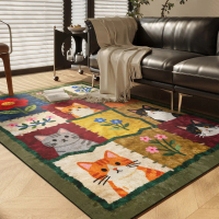 Vintage-style cat-themed living room carpet, light luxury high-end retro dopamine cartoon living roo