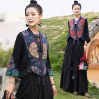 2024 woman vintage hanfu tops chinese traditional vest flower embroidery oriental hanfu vest oriental tang suit chinese blouse