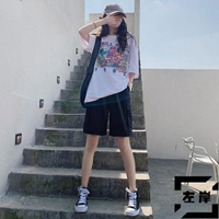 工裝短褲女夏寬鬆直筒休閒中褲高腰運動五分褲潮【雲木雜貨】