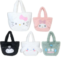【小禮堂】母親節禮物 Sanrio 三麗鷗 絨毛手提袋 - 大臉款 Kitty 酷洛米 大耳狗 人魚漢頓(平輸品)