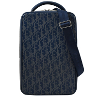Christian Dior 滿版印花設計小牛皮手提單肩後背兩用包(深藍)