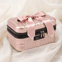 全城熱賣 - 16寸密碼鎖收納箱帶鎖的小盒子手提儲物盒宿舍化妝品小箱子行李箱香檳金18寸【升級版帶鎖-帶絲帶】