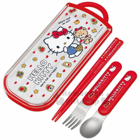 小禮堂 Hello Kitty 日製滑蓋三件式餐具組《紅白.餅乾》環保餐具.兒童餐具