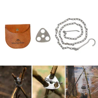 Camping Buckle Chain Hanger Stainless Steel Camping Tripod Hanging Pot Bracket with Leather Storage Bag for Hiking Bushcraft