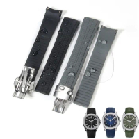21mm Rubber Watch Strap Bracelet Fit for Grenade 5164 5167 Watch Case With Deployment Folding Buckle Silicone Watch Band