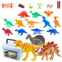 【TDL】恐龍劍龍霸王龍三角龍模型公仔玩具組附收納盒45件組 633224