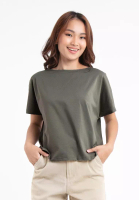 FOREST Forest Ladies Premium Soft-Touch Cotton Crew Neck Drape Tshirt Women - Baju T Shirt Perempuan - 822101 - 48Olive