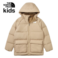 【The North Face 官方旗艦】北面兒童卡其色DWR防潑水保暖連帽羽絨外套｜88UWLK5 600蓬鬆度