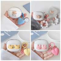 For Realme buds Air 3 / 3 Neo Case Cute Bear / Cartoon Animal Cover Silicone Transparent Earphone Cover with Keychain