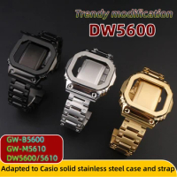 DW5600 mod kit for Casio3229 DW-5600 5610 case+strap Metal case modification for men GW-M5610 GW-B5600 Stainless Steel band case