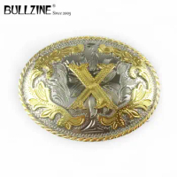 The Bullzine western flower with letter "X" belt buckle with silver and gold finish FP-03702-X for 4cm width snap on belt