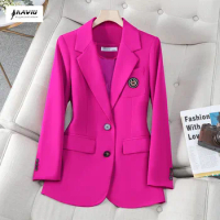 NAVIU Rose Red Blazer for Women Casual Loose Jacket Fashionable Work Coat for Office Lady Autumn and Winter New 2023