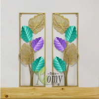 ( RH ) Hiasan Dinding Aesthetic Ruang Tamu Besi Metal Gold Leaf Ginko Wall Decor 85x31 Cm