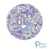 【Paper Play】創意多用途防水貼紙-紫色魔法小物 60枚入(防水貼紙 行李箱貼紙 手機貼紙 水壺貼紙)