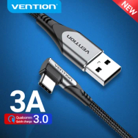 Vention USB Type C Cable 90 Degree 3A Fast Charger Data Cord for Samsung S8 S9 Mobile Right Angled Phone Charging USB C Cable