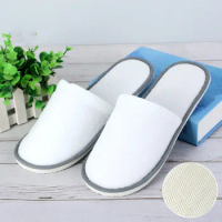 1 Pairs Hotel Disposable slippers Spa Hotel Guest Slipper Open Toe Disposable Terry Style Breathable Soft White Shoes