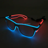 Popular 2 Colors Combined Glow LED Glasses EL Wire Sunglasses Light Up Shades Flashing Rave Bright Glasses
