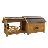 Super-large dog kennel outdoor solid wood courtyard rain-proof and sun-proof air-conditioned dog house outdoor villa dog cage sh