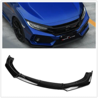 Front Bumper Spoiler Lip For Honda Civic X FC FK 10th Gen 2016-2020 4 Door Sedan Gloss Black/Carbon Fiber Look Blade Splitter