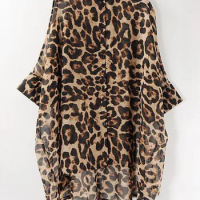XITAO Trend Leopard Chiffon Shirt Loose Irregular Bat Sleeve Thin Women Tops Fashion Spring Summer Blouses XJ4287