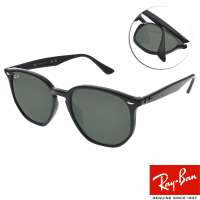 【RayBan 雷朋】六角形膠框 太陽眼鏡(黑 綠鏡片#RB4306F 60171-54mm)