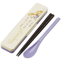 大賀屋 長髮公主 筷子 湯匙 餐具 餐具組 紫色 附 收納盒 迪士尼 樂佩 公主 日本製 正版 授權 J00013107