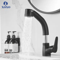 Kitchen Faucet Lifting Pull Out Spray Cold and Hot Mixer Tap Crane Polished Black of Water Saving Torneira Cozinha 8509