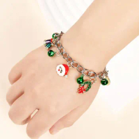 Green Christmas Collection Chain Bracelet With Tree Wreath Santa Claus Bell Reindeer Beads Charms Bangle For Xmas Gift