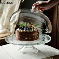 北歐面包高腳蛋糕展示家用果盤防塵玻璃罩甜品盤小點心托盤糕點盤