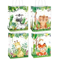 Cartoon Jungle Animals Gift Handbag Zebra Tiger Giraffe Fox Candy Package Jungle Theme Birthday Party Decoration Supplies