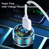 USB Car Phone Charger Adapter with Voltage Monitor 2 in 1 Super Fast Charge for Huawei Oneplus OPPO VIVO iPhone Samsung iPad