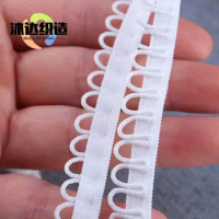 15mm White U-Wave Button Belt Centipede Braided Lace Trim Elastic Band Curve Edge DIY Sewing Wedding Dress Buttonhole Loop Decor