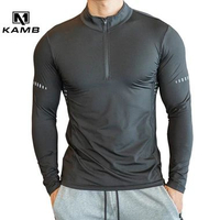 Kaos Lengan Panjang Olahraga Pria Half Zipper Gym Running M hitam
